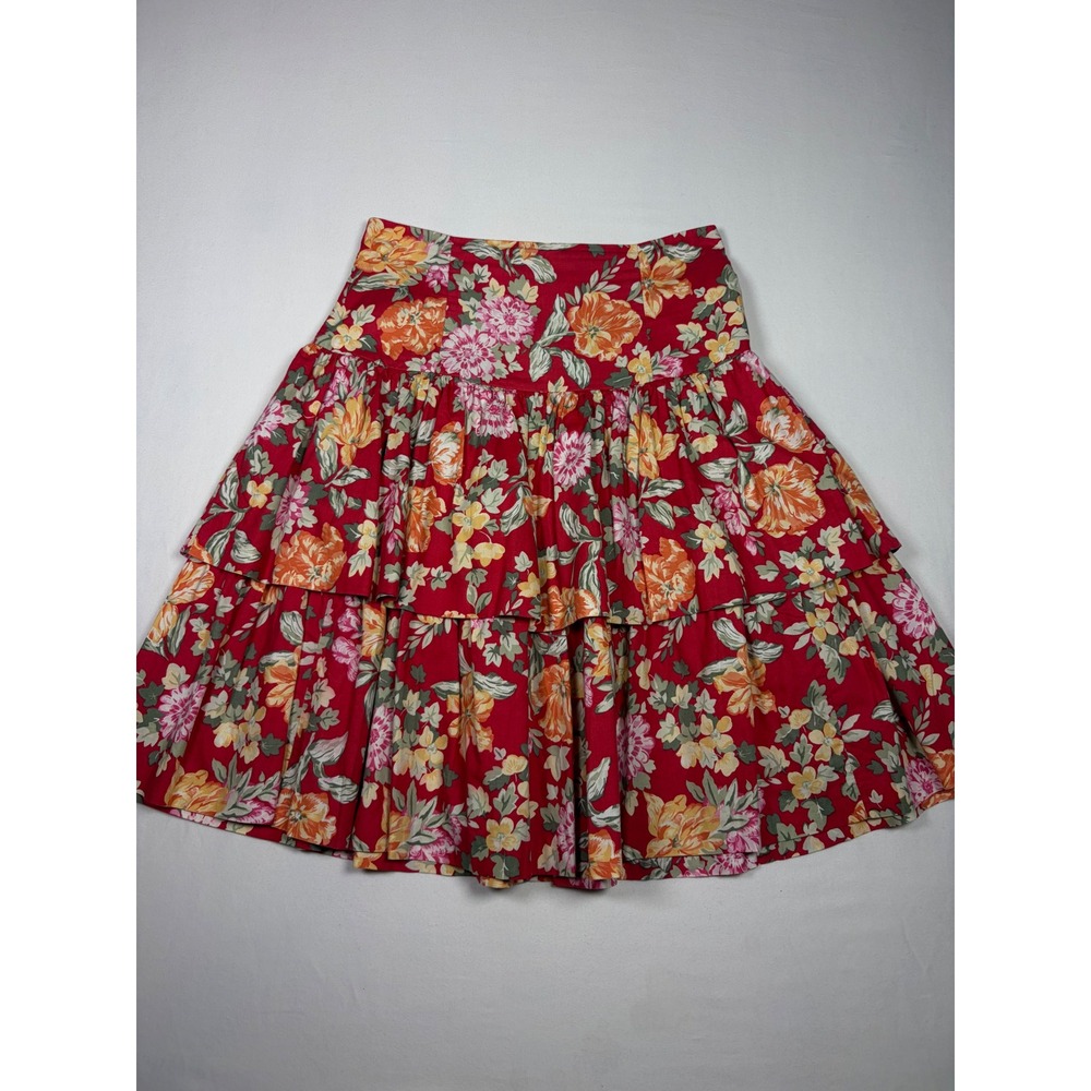 Vintage Laura Ashley Tiered Skirt Floral Cotton Cottagecore Prairie Boho Women 8